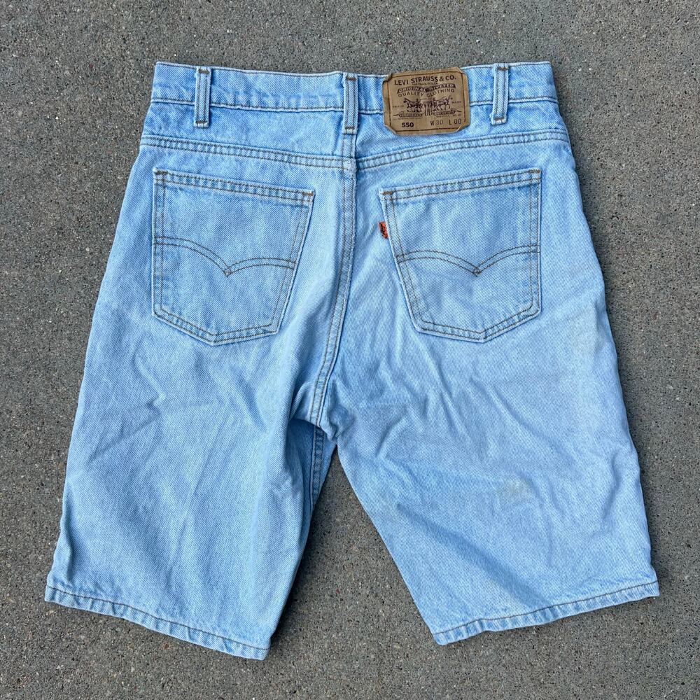 VTG 90s Levi's 550 Orange Tab Light Wash Jean Shorts Jorts Faded Worn In 30x11